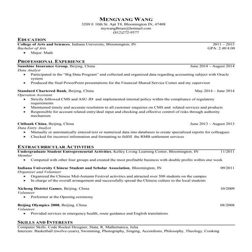 Mengyang Wang Resume