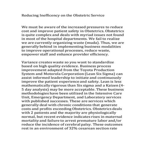 Reducing Inefficency on the Obstetric Service