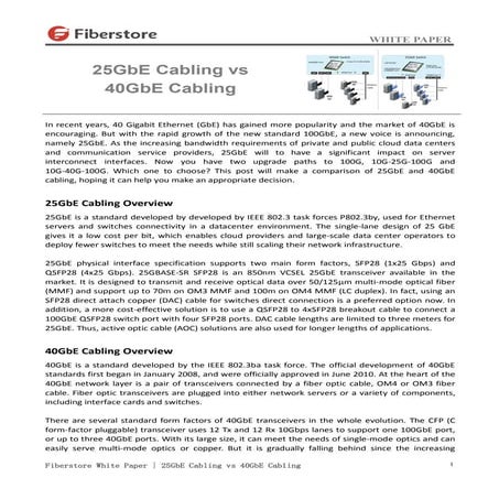 25GbE Cabling vs 40GbE Cabling