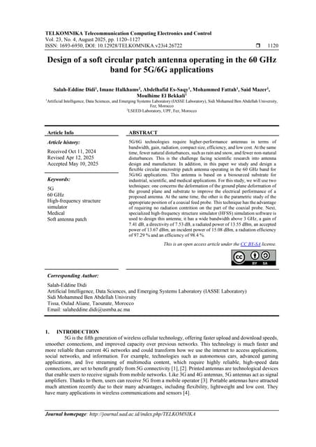 Design of a soft circular patch antenna operating in the 60 GHz band for 5G/6...