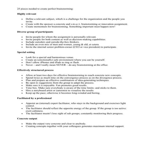 25 pieces needed to create perfect brainstorming