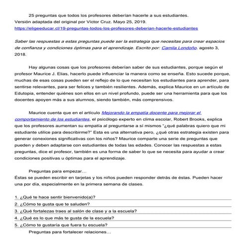 25 preguntas para conocer a los estudiantes