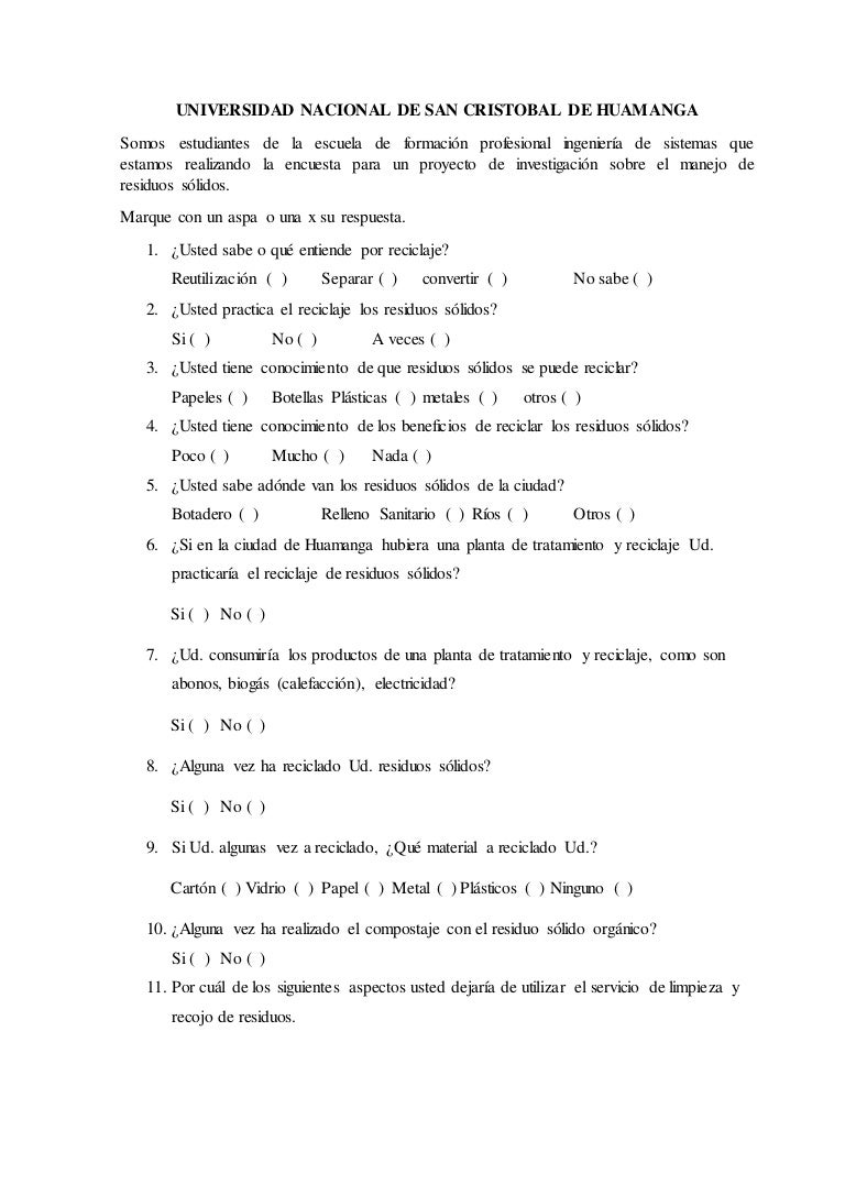 preguntas de investigacion de un proyecto encuesta de residuos s 243 lidos para un proyecto de investigaci 243 n preguntas de investigacion de un proyecto encuesta de residuos s 243 lidos para un proyecto de investigaci 243 n