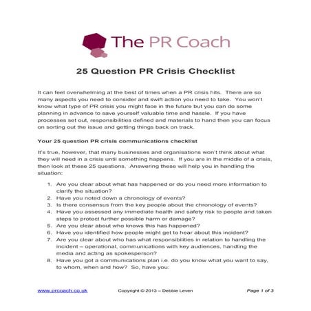 25 Question PR Crisis Checklist