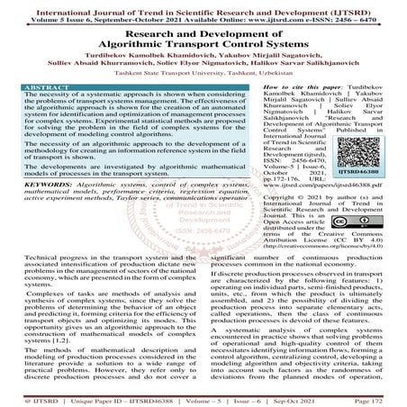 Research and Development of Algorithmic Transport Control Systems