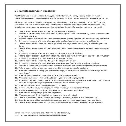 25 Sample Interview Questions