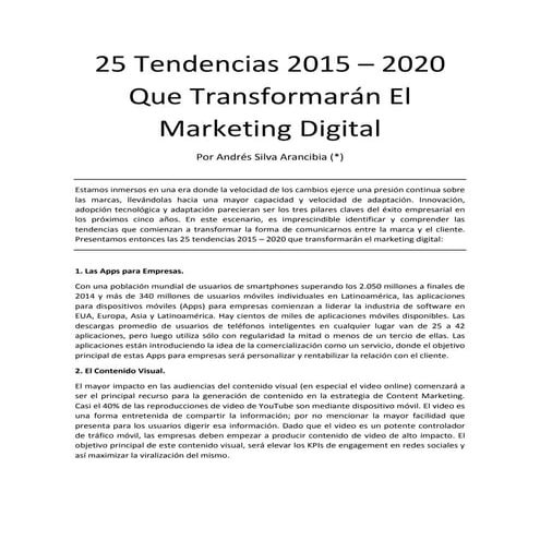 25 Tendencias 2015 - 2020 Que transformarán el Marketing Digital.