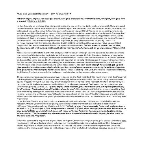 25th February 2017  - Ask and you shall Receive