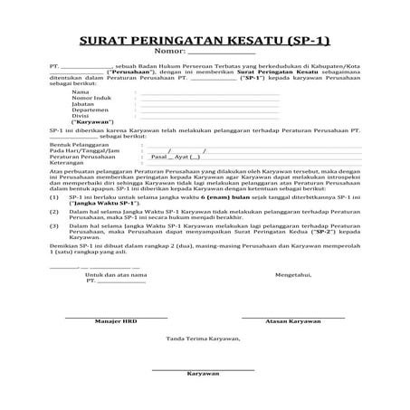draf surat peringatan pertama (sp 1)