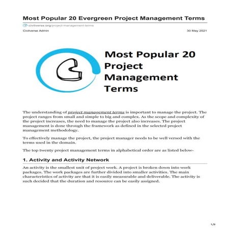 Most Popular 20 Evergreen Project Management Terms