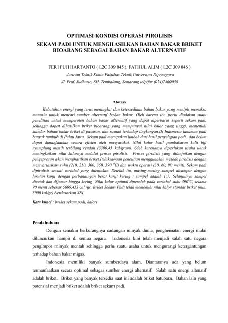 (review jurnal) analisis biaya dan waktu pembuatan briket