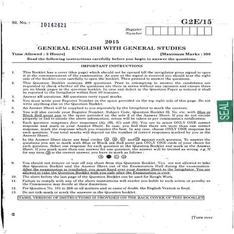 TNPSC Group II Examination Answer Key - General English | PDF