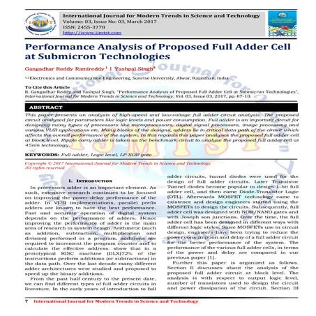 Performance Analysis of Proposed Full Adder Cell at Submicron Technologies