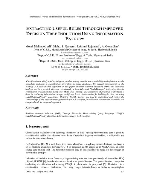 EXTRACTING USEFUL RULES THROUGH IMPROVED DECISION TREE INDUCTION USING INFORM...