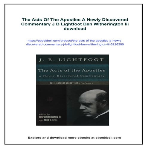 The Acts Of The Apostles A Newly Discovered Commentary J B Lightfoot ...
