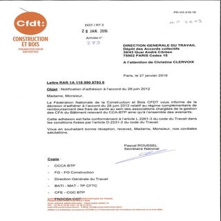 IDCC 2613 adhésion CFDT FNCB à l'ac...