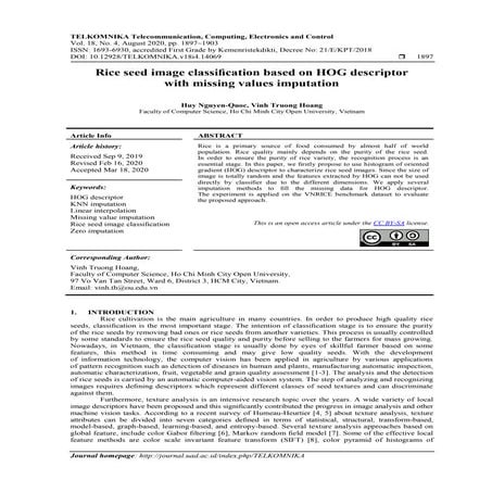 Rice seed image classification based on HOG descriptor with missing values im...