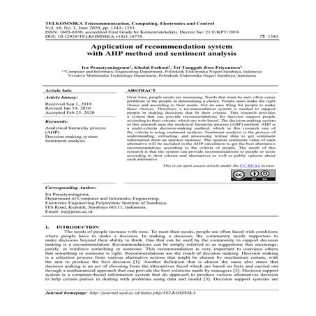 Application of recommendation system with AHP method and sentiment analysis
