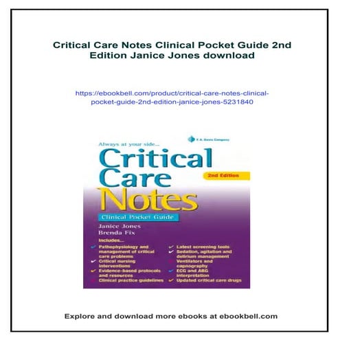 Critical Care Notes Clinical Pocket Guide 2nd Edition Janice Jones | PDF