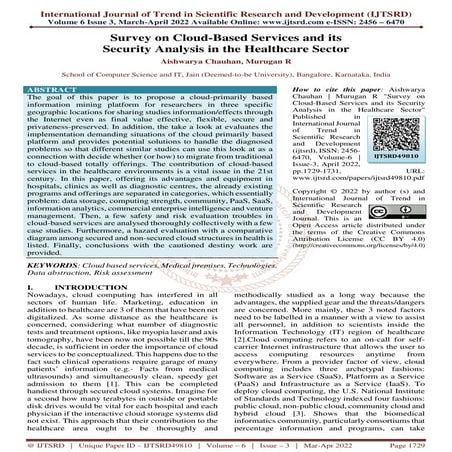 Survey on Cloud Based Services and its Security Analysis in the Healthcare Se...