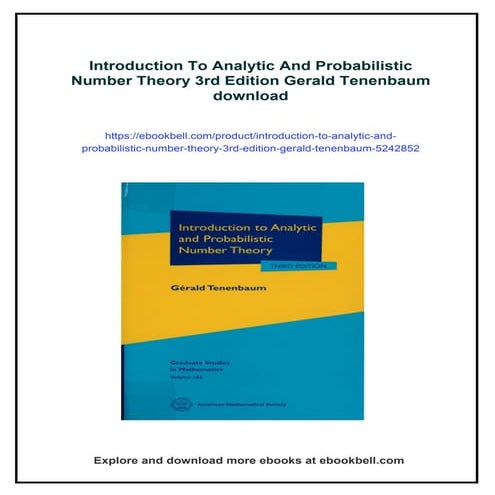Introduction To Analytic And Probabilistic Number Theory 3rd Edition Gerald Tenenbaum