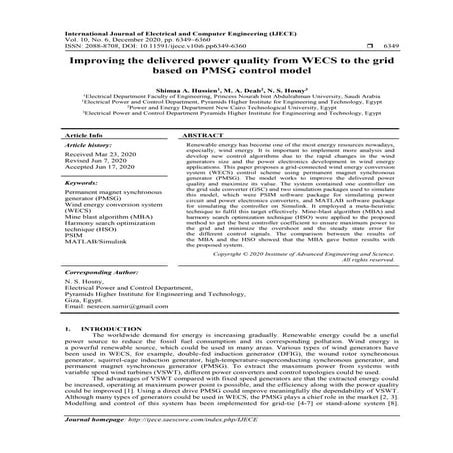 Improving the delivered power quality from WECS to the grid based on PMSG con...