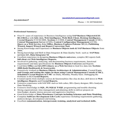 Jayalakshmi Parasaram_ SAP Business Objects Consultant_8+years