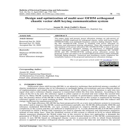 Design and optimization of multi user OFDM orthogonal chaotic vector shift ke...