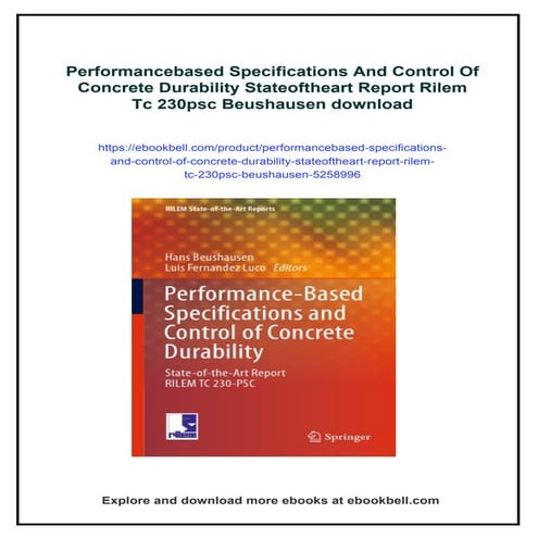 Performancebased Specifications And Control Of Concrete Durability ...