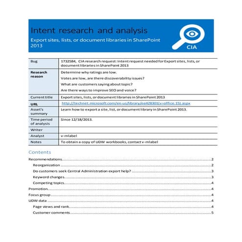 IntentBriefCIA_Export sites, lists, or document libraries in SharePoint 2013