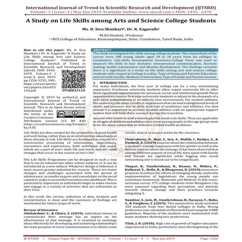 A Study on Life Skills among Arts and Science College Students