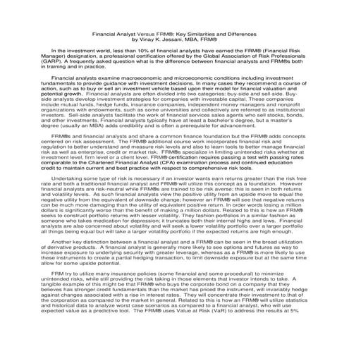 FRMs and Financial Analysts