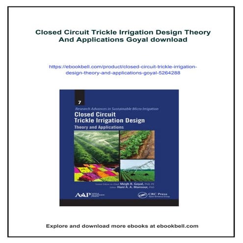 Closed Circuit Trickle Irrigation Design Theory And Applications Goyal ...