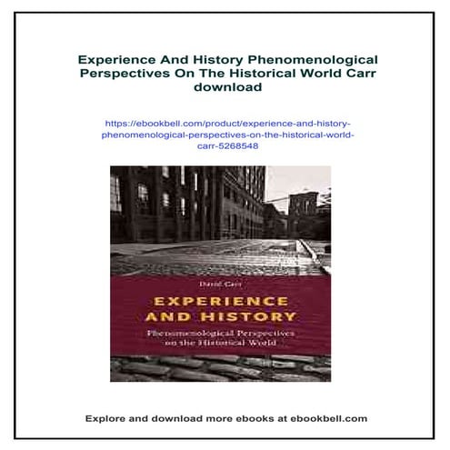 Experience And History Phenomenological Perspectives On The Historical World ...