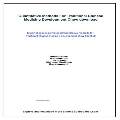 Quantitative Methods For Traditional Chinese Medicine Development Chow