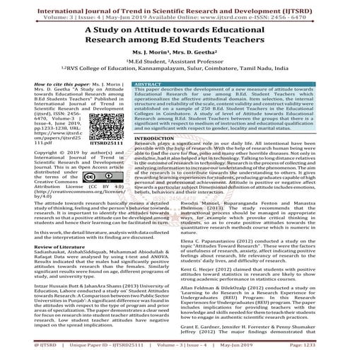 A Study on Attitude towards Educational Research among B.Ed Students ...