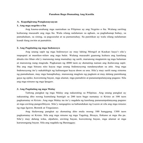 Panahon Bago Dumating Ang Kastila