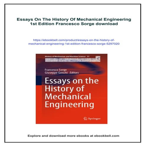 Essays On The History Of Mechanical Engineering 1st Edition Francesco ...