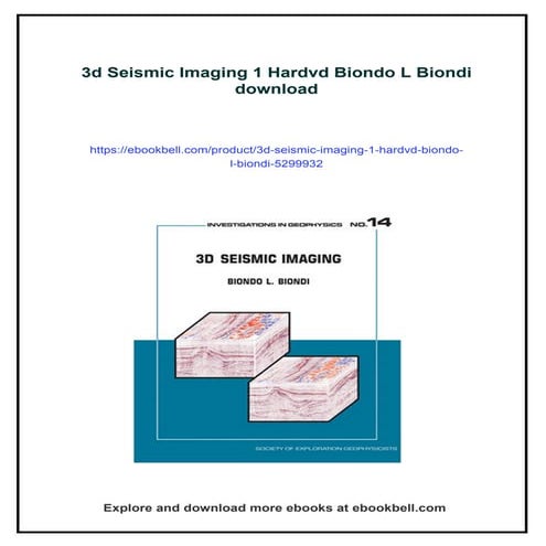 3d Seismic Imaging 1 Hardvd Biondo L Biondi