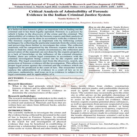Critical Analysis of Admissibility of Forensic Evidence in the Indian Crimina...
