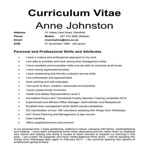 A Johnston CV October 2016 | DOC