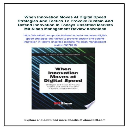 When Innovation Moves At Digital Speed Strategies And Tactics To Provoke Sust...