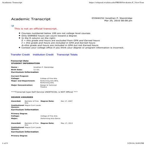 Standridge - WSU Academic Transcript