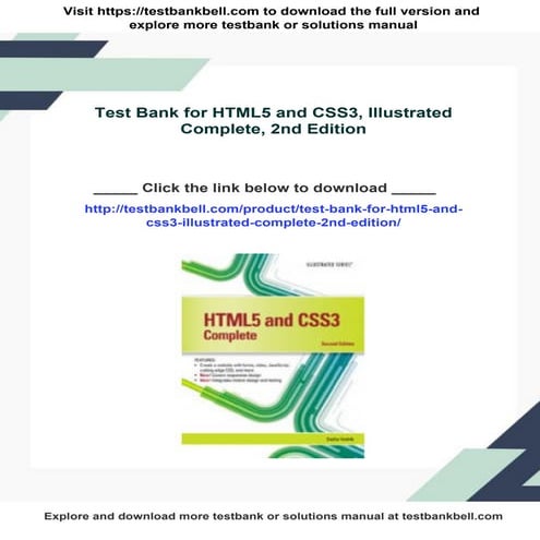 Test Bank for HTML5 and CSS3, Illustrated Complete, 2nd Edition | PDF