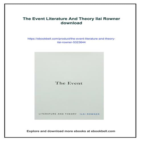 The Event Literature And Theory Ilai Rowner | PDF