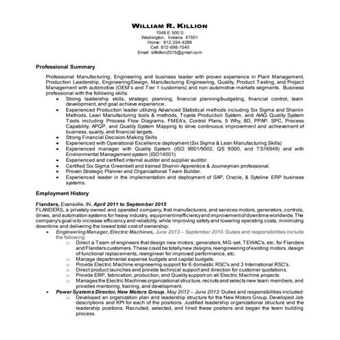 Resume - William Killion - Oct 2015