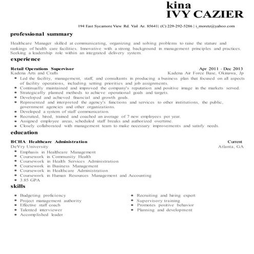 Ivy Cazier resume