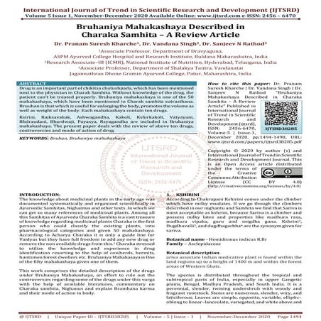 Bruhaniya Mahakashaya Described in Charaka Samhita –  A Review Article