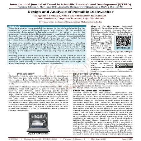 Design and Analysis of Portable Dishwasher