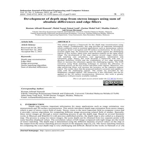 Development of depth map from stereo images using sum of absolute ...
